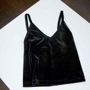 Slim Fitted Black Velvet V- Neck Crop Tank Top